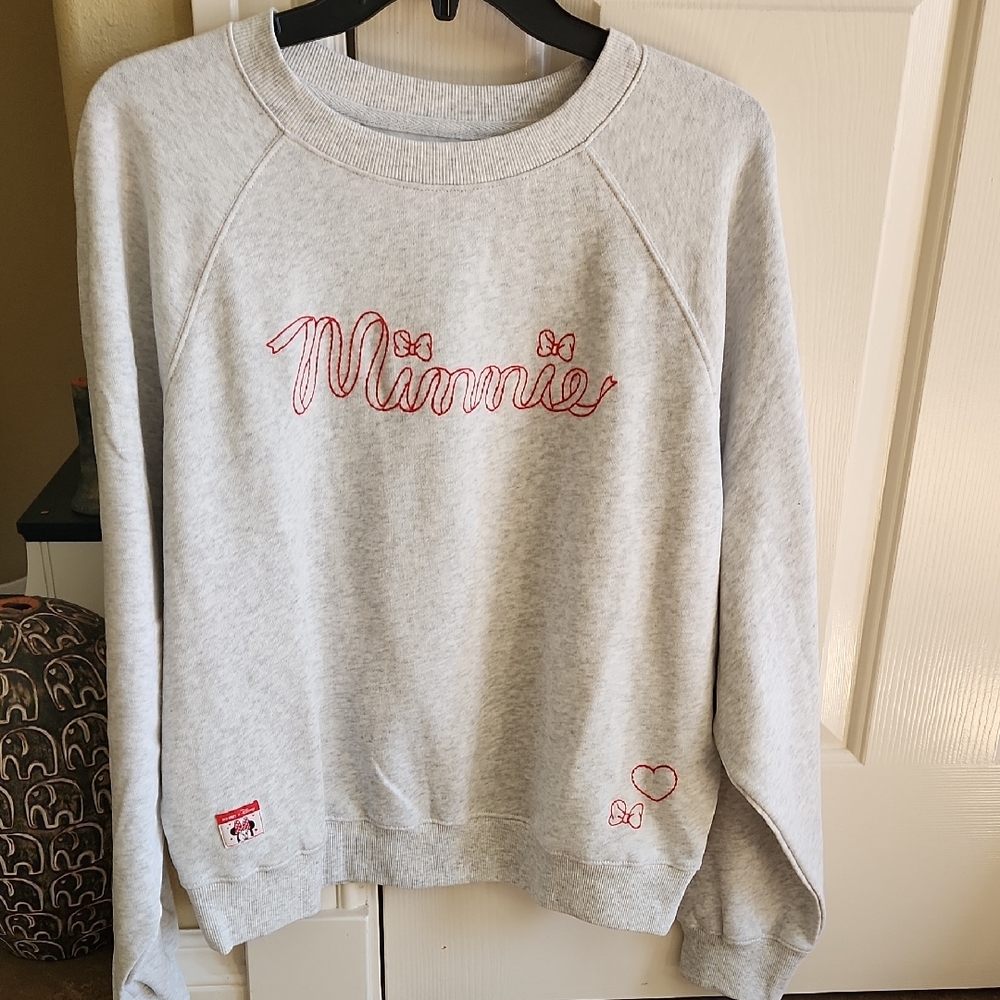 Minnie Embroidered Old Navy Gray Crewneck Sweatshirt with Red Minnie Patch